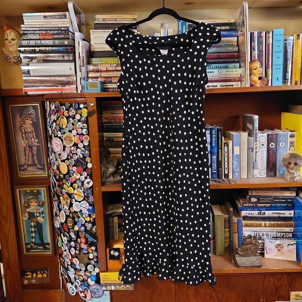Vintage S.L. Fashions Polka Dot Ruffle Hem Midi Dress Black White Size 12